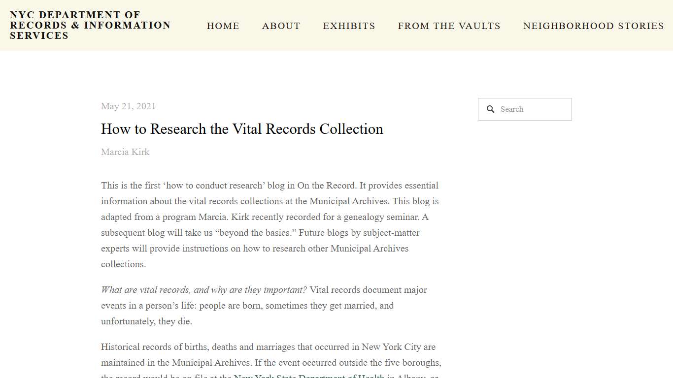 How to Research the Vital Records Collection — NYC Department of Records & Information Services